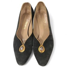 Vintage Salvatore Ferragamo Black Suede Block Kitten Heels size 8 B